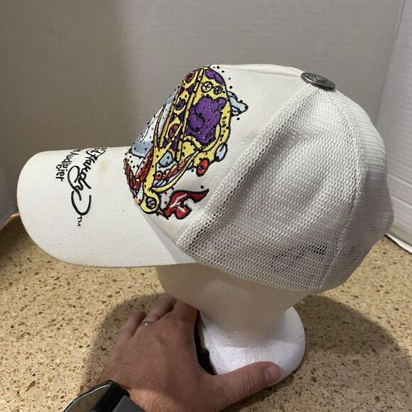 Vintage Ed Hardy By Christian Audigier White Skull With Rhinestones Trucker Hat main image 8